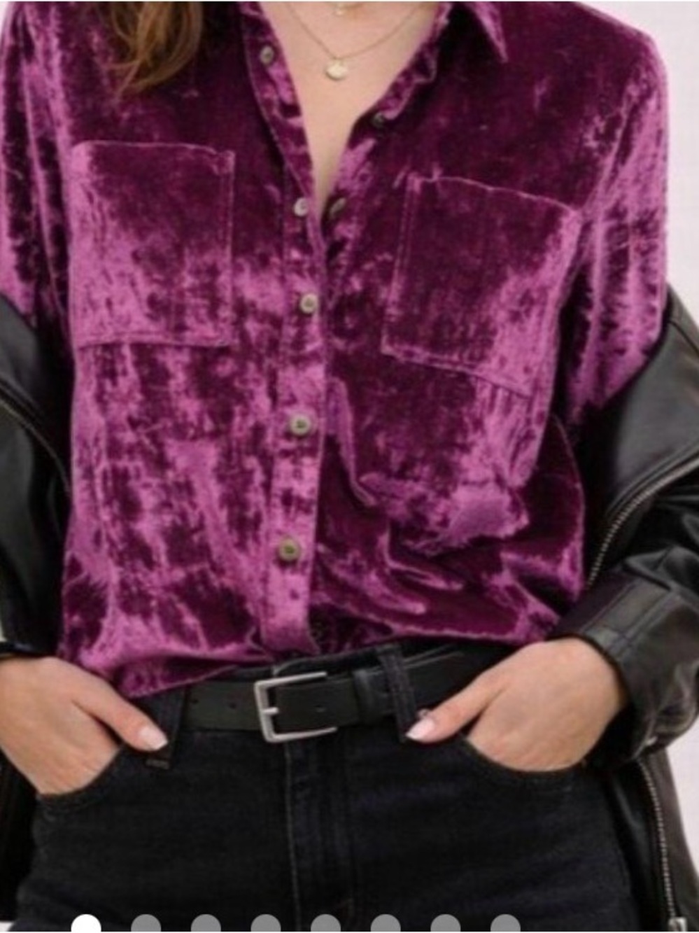 Pilcro Velvet Button-Down Shirt in Deep Purple - Picture 6 of 6